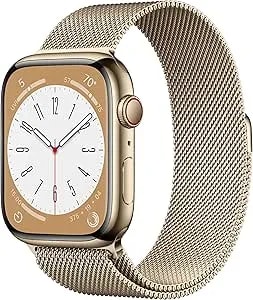 Apple Watch Series 8 (Gps + Cellular, 45mm) - Gold Stainless Steel Case With Gold Milanese Loop, M/L (Renewed