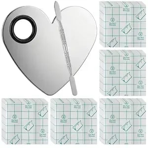 Makeup Mixing Palette Set, Heart Stainless Steel Cosmetics Palette With Spatula & 50pcs Adhesive Makeup Hand Palettes, Foundation Mixing Palettes For Eyeshadow, Lipsticks And Nail Art