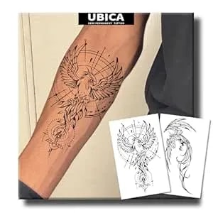 Phoenix Semi Permanent Tattoo For Men, Large Half Arm Sleeve Phoenix Temporary Tattoo, Realistic Waterproof Minimalist Fake Tattoos For Chest, Lasts 1-2 Weeks, Unique Design, Gift Wrapping