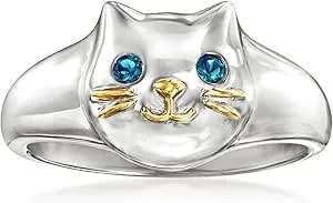Ross-Simons London Blue Topaz Sterling Silver Cat Ring With 18kt Gold Over Sterling
