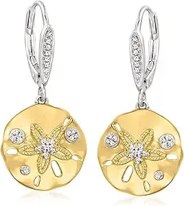 Ross-Simons 0.13 Ct. T.W. Diamond Sand Dollar Earrings In Sterling Silver And 18kt Gold Over Sterling