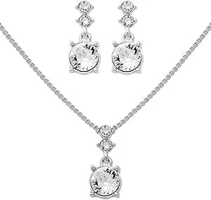 Nine West Women'S Crystal Necklace Earrings Set Silver Tone