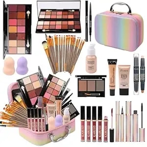 Makeup Set For Girls, Rainbow Makeup Kit, Beauty Boxes With Brushes And Cosmetics, Fashionable Makeup Case Organizer, Pink