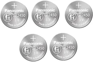 5 X CR2450 Panasonic 3 Volt Lithium Coin Cell Batteries