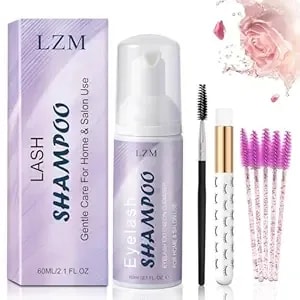 Lzm Lash Shampoo Kit For Eyelash Extensions (2.02 Fl Oz), Lash Cleaner Foam And Lash Wash With Brush, Reusable & Spoolies, Gentle Eyelash Extension Cleanser For Professional And Daily Care