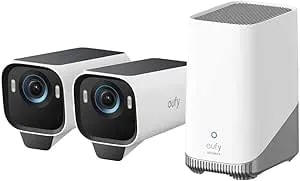 Eufy Security Eufycam S3 Pro 2-Cam Kit, Solar Camera Outdoor Wireless, Maxcolor Night Vision, 4K Security Camera With Solar Panel, Face Recognition AI, Expandable Local Storage, No Monthly Fee