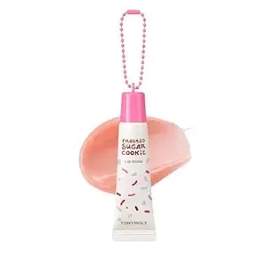 Tonymoly Frosted Sugar Cookie Lip Gloss Key Chain – Hydrating, Non-Sticky Gloss With Soft Apricot Tint & Golden Shimmer – Holiday Limited Edition