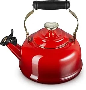 Le Creuset Enamel On Steel Whistling Tea Kettle, 1.7 Qt., Cerise With Light Gold Heart Knob
