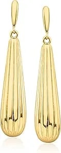 Ross-Simons 18kt Gold Over Sterling Ridged Teardrop Earrings