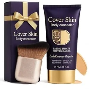 Waterproof Body Concealer With Body Brush For Leg & Body Makeup, Buildable Coverage Body Foundation For Uneven Skin Tone, Fine Lines & Dark Spots, Long-Lasting, Transfer-Resistant Natural Finish