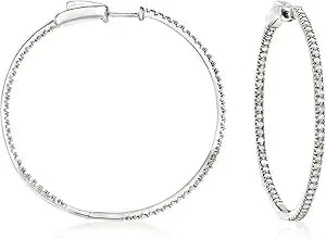 Ross-Simons 1.00 Ct. T.W. Diamond Inside-Outside Hoop Earrings In Sterling Silver