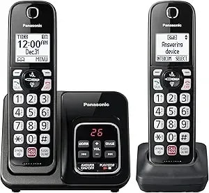 Panasonic Cordless Phone With Answering Machine, Advanced Call Block, Bilingual Caller Id And High-Contrast Display, Expandable System With 2 Handset Cordless Telephones - Kx-tgd832m (Metallic Black)