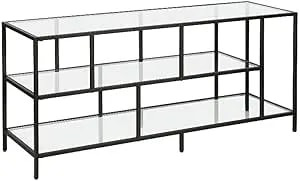 Henn&Hart Rectangular Tv Stand With Glass Shelves For Tv'S Up To 60" In Blackened Bronze, Tv Stands For The Living Room