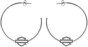 Harley-Davidson Women'S Large Bar & Shield Logo Hoop Earrings - Stainless Steel
