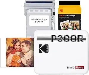 Kodak Mini 3 Retro 3x3'' Portable Photo Printer, 38 Sheets, Bluetooth Smartphone Printer For Iphone & Android, Instant Color Prints, 4pass Dye Sublimation, White