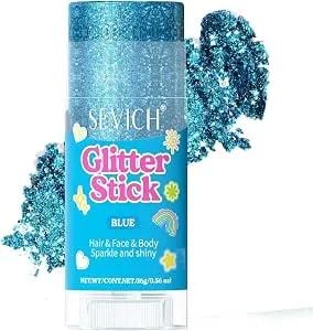 Sevich Glitter Stick For Hair, Face & Body – Waterproof Sparkle Makeup, No Glue Needed, Easy To Apply & Remove, Kids & Skin Safe For Festivals, Parties, Concerts, Halloween & Christmas, 15g Blue