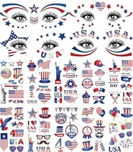 120+ Pcs 4th Of July Temporary Tattoos, Patriotic Waterproof Fake Tattoos With American Flag Eagle Fireworks Designs, Independence Day Party Favors Supplies For Usa Memorial Day Parade