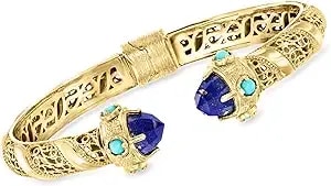 Ross-Simons Lapis And Turquoise Cuff Bracelet In 18kt Gold Over Sterling