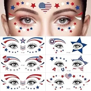 4th Of July Face Tattoo Stickers Independence Day Face Eye Tattoo Sticker Waterproof American Flag Usa Star Patriotic Memorial Day For Adult Kids Make Up Party Parade（10 Sets）