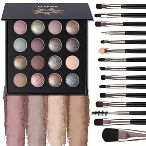 Ucanbe Baked Eyeshadow Palette With 15pcs Brushes Makeup Set, 16 Color Natural Nude Matte Shimmer Metallic Eye Shadow Make Up Pallet For Women Girls, High Pigmented Long Lasting Waterproof