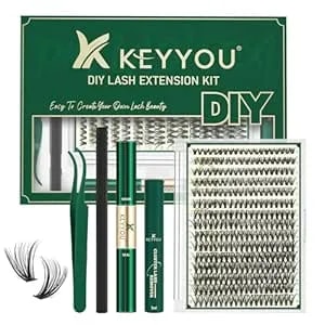 Keyyou Lash Extension Kit Diy 300pcs Lash Clusters Kit 40d 0.07 D Curl 9-18mix Eyelash Extension Kit Individual Lashes Kit With Lash Bond And Seal, Lash Tweezers And Remover For Self Use