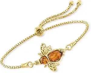 Ross-Simons Amber Bumblebee Bolo Bracelet In 18kt Gold Over Sterling