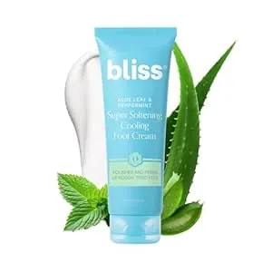 Bliss - Aloe Leaf & Peppermint Foot Cream - Super Softening Aha Exfoliating Cooling Cream - Exfoliator & Moisturizer - Vegan - Cruelty Free - Paraben Free - 4.0 Fl. Oz.
