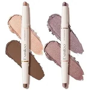 Exmiloo 2pcs Dual-Ended Cream Eyeshadow Stick Set - 4 Shades With Shimmer & Matte Finish - Blendable Eye Shadow Sticks For Easy Everyday & Party Looks, Waterproof, Vegan & Cruelty-Free