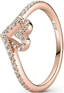 Pandora Jewelry Sparkling Wishbone Heart Ring For Women - 14k Rose Gold-Plated With Cubic Zirconia - Size 4.5