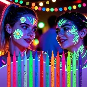 14 Colors Glow In The Dark Face & Body Paint, Neon Luminous Face & Body Paint Pens, Uv Black Light Face Paint Marker For Skin, Kid, Adult, Halloween, Parties(Set 3)