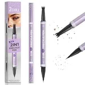 2chill Dual Ended Freckle Pen, 2 In 1 Microblading Fake Freckles And Eyebrow Pen, Waterproof Natural Lifelike Freckle Stamp, Faux Makeup Last All Day (02 Brown)