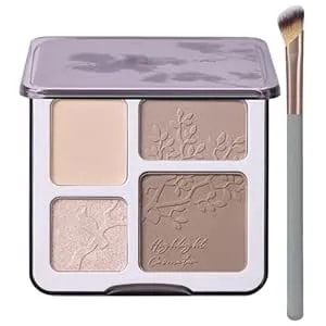 Face Highlighter Contour Shading Palette Sculpting Long-Lasting Shimmer Pressed Powder Smooth Matte Finish Makeup For Warm Fair Toned Skin With Mirror