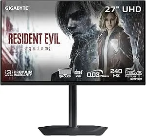 Gigabyte - mo27u2-27 Qd-Oled Gaming Monitor - Uhd 3840x2160-240hz - 0.03ms Gtg - Amd Freesync Premium Pro, G-Sync Compatible - Type C Kvm - Hdmi, Dp, Type-C - Height And Tilt Adjustable - Black