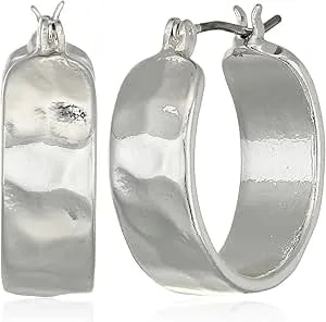 Nine West Women'S Wide Small Textured Hoop Earrings Silver Tone