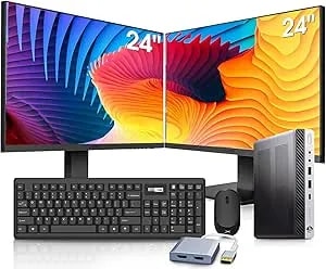 Hp 800 g3 Mini Computer Pc With Dual 24 Inch Monitors Bundle,Intel i7-6700, 32gb Ram,New Nvme 1tb Ssd, Wi-Fi 6e,Bluetooth 5.2,Windows 11 (Renewed)