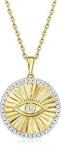 Ross-Simons 0.25 Ct. T.W. Diamond Evil Eye Medallion Pendant Necklace In 18kt Gold Over Sterling