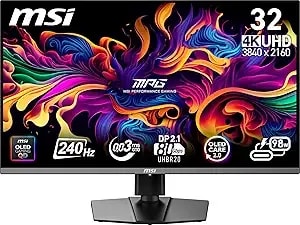 Msi Mpg 322urx Qd-Oled 32-Inch 3840 X 2160 (Uhd) Computer Monitor, 240hz, Adaptive-Synch, Hdmi, Dp Port, Vesa Mountable, Tilt, Speaker, 0.03ms, Black