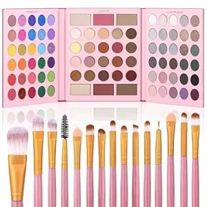 Ucanbe Eyeshadow Palette With 15pcs Brushes Makeup Set, Pigmented 86 Colots Make Up Pallet Gift Sets, Matte Shimmer Metallic Eye Shadow Highlighter Contour Blush Powder Christmas Valebtines Beauty Kit
