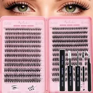Lash Clusters Kit, Eyelash Clusters Individual Lash Extension Kit Pcs D Curl Fluffy Wispy False Eyelashes Extensions Thin Band With Bond Seal Tweezers Brush Removers (30d+40d Kit 9-16mm)