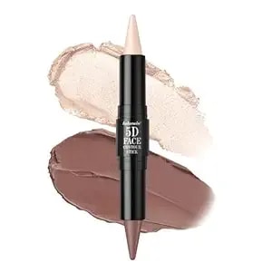 Cream Contour Stick, Double-Ended Sharp Tip Highlighter & Bronzer Contour Stick For Sculpt Cheeks, Non-Sticky Blendable Waterproof Long Wearing Face Contouring Pen (#03 Wing Pearl & Mocha, 1 Pc)