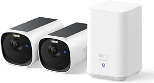 Eufy Security Eufycam E40 2-Cam Kit (Homebase 2), Outdoor Wireless Solar Security Camera, 2K Resolution With Integrated Solar Panel, Maxcolor Night Vision, Expandable Local Storage, No Monthly Fee