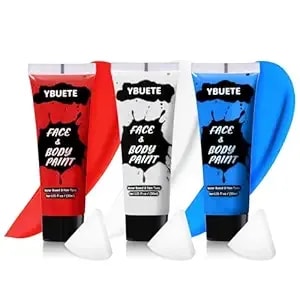 Ybuete 3pcs Face Body Paint, Professional Paint For Halloween Cosplay Costume Party, Body Paint For 4th Of July Pride Independence Day Or America'S Patriotic Veterans Events, Usa Flag Face Painting