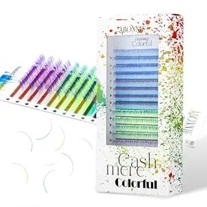 Colored Lash Extensions, 16 Rows Cashmere Eyelash, 0.07 D Curl 12mm Classic Eyelashes Extensions, Single Lash Extensions For Professional Salon Use(0.07 D 12mm, Ombre)