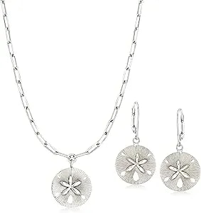 Ross-Simons Sterling Silver Sand Dollar Jewelry Set: Drop Earrings And Necklace. 18 Inches