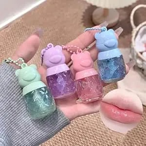 4pcs Lip Gloss Oil Set, Fruit Flavored Shimmer Lip Glow Oil, Cute Bear Lip Make-Up For Kids And Teens, Tinted Lip Transparent Balm Set
