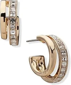 Anne Klein Gold Post-Back Closure Double Row Hoop With Crystal Accent