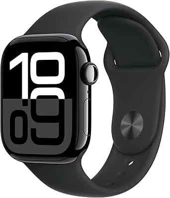 Apple Watch Series 10 [Gps + Cellular 42mm Case] Smartwatch With Jet Black Aluminum Case With Black Sport Band - M/L. Fitness Tracker, Ecg App, Always-On Retina Display, Water Resistant