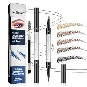 Yulinlon Double-Ended Eyebrow Pen, 0.01mm Micro-Fork Tip,Waterproof Liquid Brow Ink, Micro-Fork And Fine Tips, 5 Shades (3#Dark Brown)