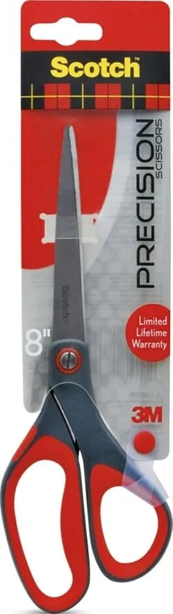 Scotch 8" Precision Scissors Great For Everyday Use - Stainless Steel Scissors With Sharp Edge, Soft Comfort Grip, Good For Fabric, Heavyweight Paper And Photos