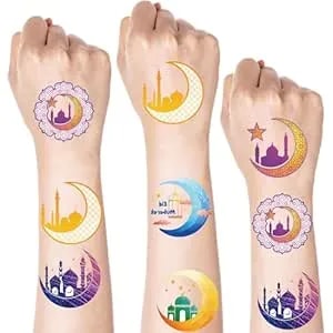 20 Pcs Eid Mubarak Temporary Tattoos Ramadan Tattoo Sticker Waterproof Moon Star Castle Fake Tattoo Stickers For Ramadan Mubarak Party Face Kids Women Girls Body Art Decor